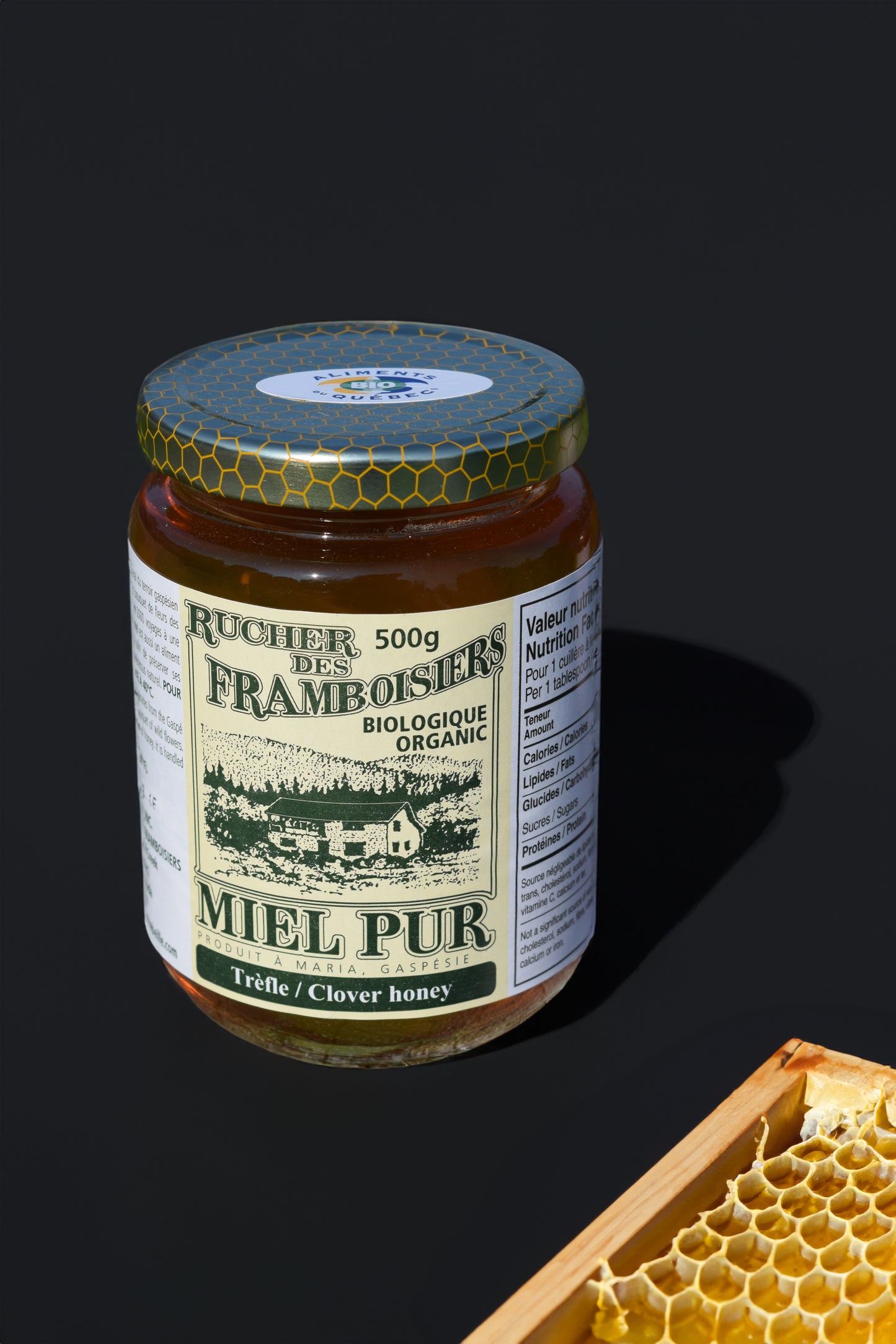 Miel de trèfle brut et naturel du Québec biologique