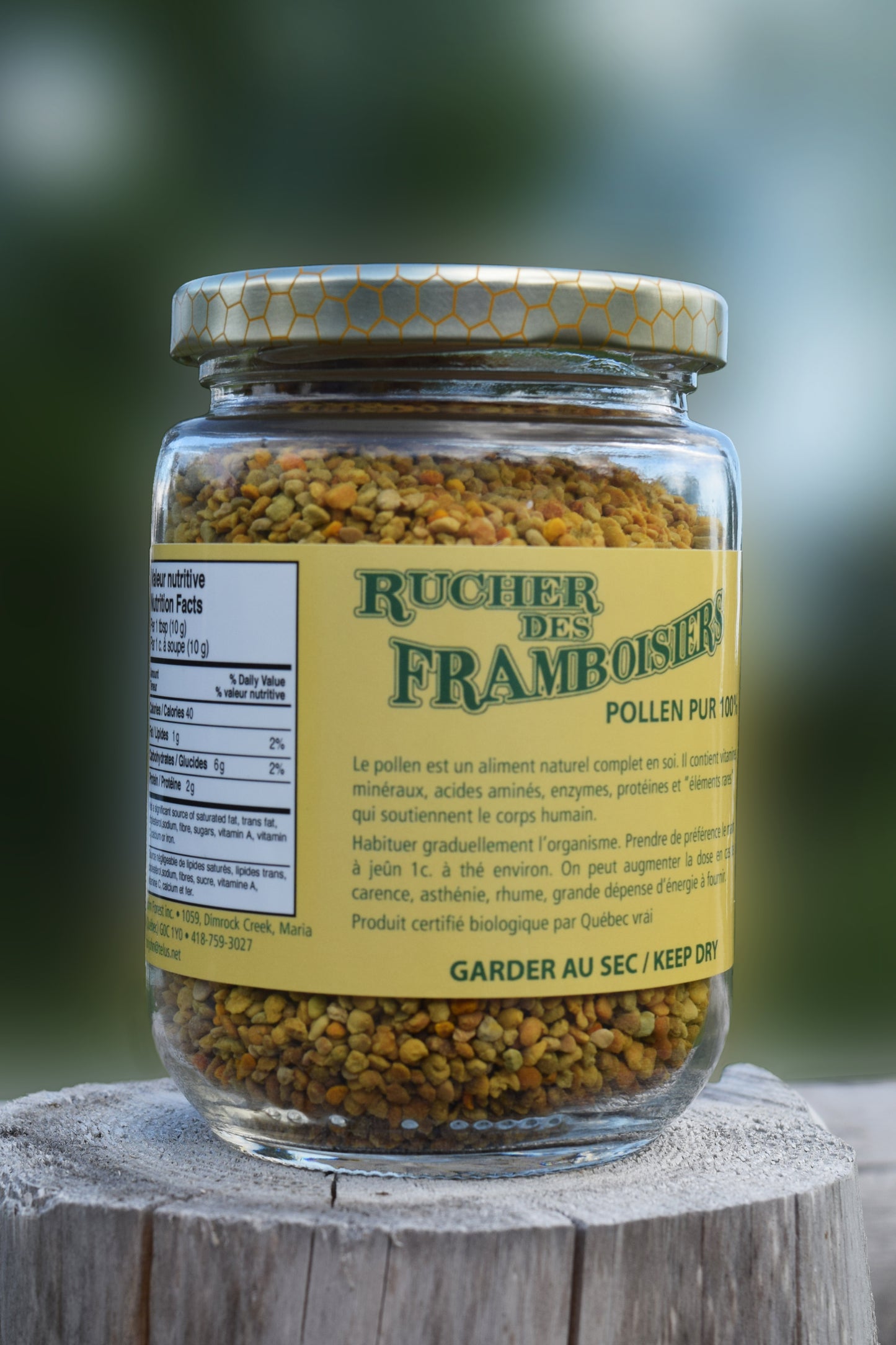 Pollen d'abeille biologique du Québec récolté à la main